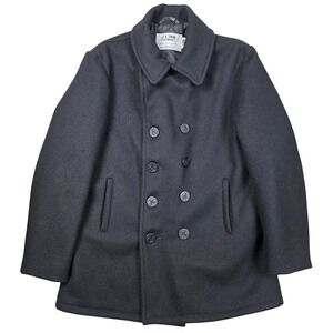 US 740N Pea Coat Schott NYC Black Wool Blend Double Breasted Men's Large